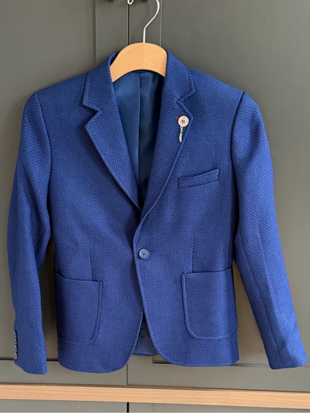 Doctor Junior Boys Royal Blue Textured Blazer Jacket - Size 40 / US 11